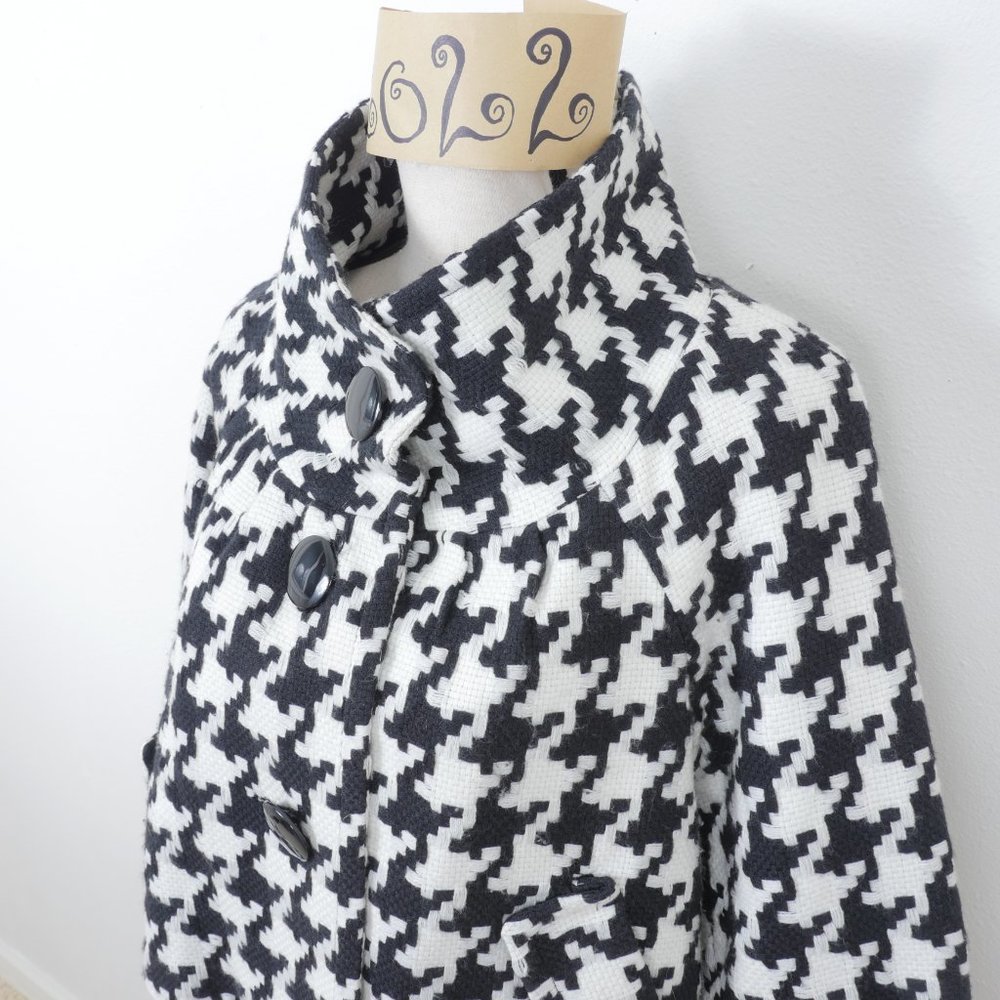 Nygard Black White Houndstooth Design Retro Coat Wide Half Sleeve SZ 8 Jacket - Picture 5 of 14